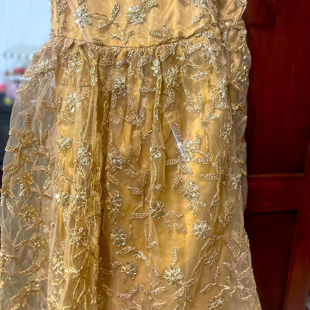 Pakistani style sharara suit, all gold. upto US size 20 i.e. xxl